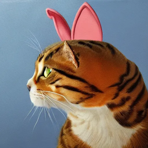 Image similar to a hyper realistic painting of a cat wearing a bicorn hat, super detailed, realistic, thick brush strokes, visible paint layers.
