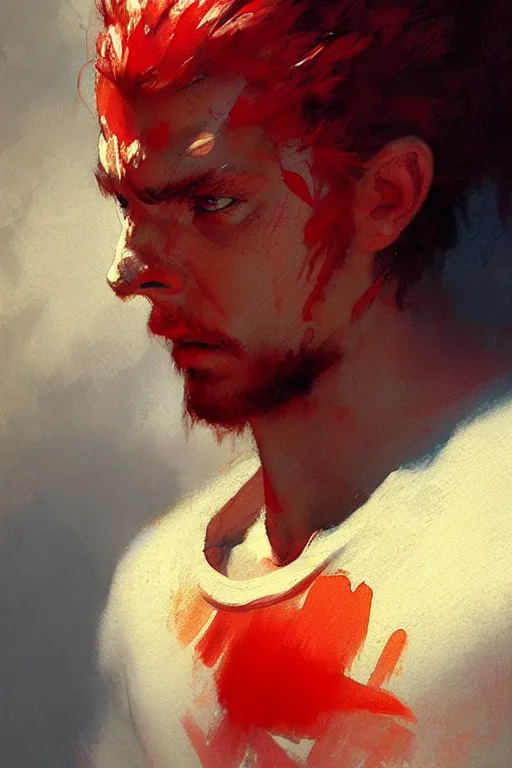 Prompt: close up bright red shrimp in a white t - shirt and white shorts, extremely detailed portrait dnd, painting by gaston bussiere, craig mullins, greg rutkowski, yoji shinkawa