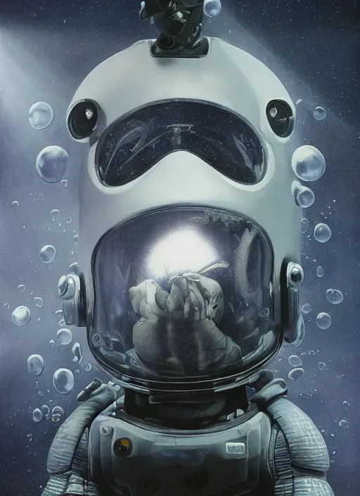 Image similar to polaroid astronauts in dark and void underwater - complex and hyperdetailed suit. reflection and dispersion materials. rays and dispersion of light. volumetric light. 5 0 mm, f / 3 2. noise film photo. flash photo. ultra realistic, poster by wayne barlowe, hajime sorayama aaron horkey, craig mullins, smooth. plastic