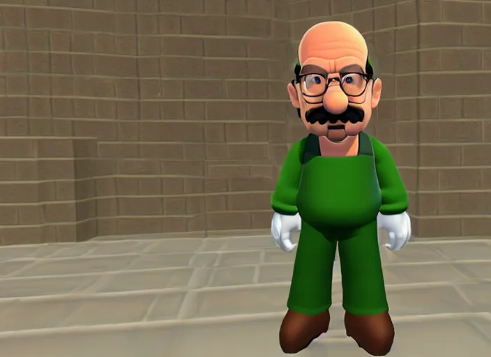 Prompt: walter white, super mario 6 4 screenshot