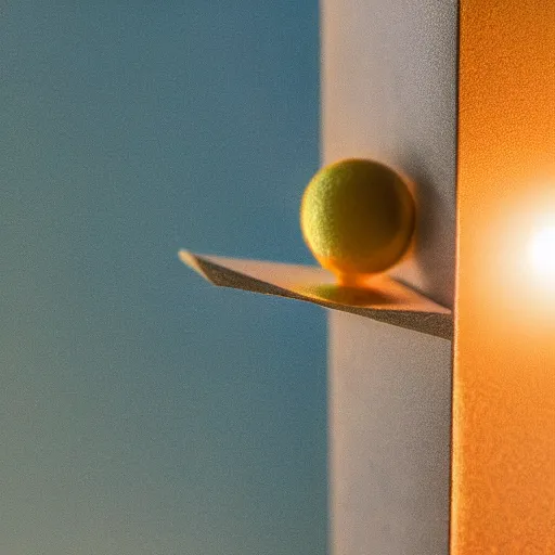 Prompt: a macro photograph of a tiny surrealist sculpture on a bookshelf in the morning sunlight