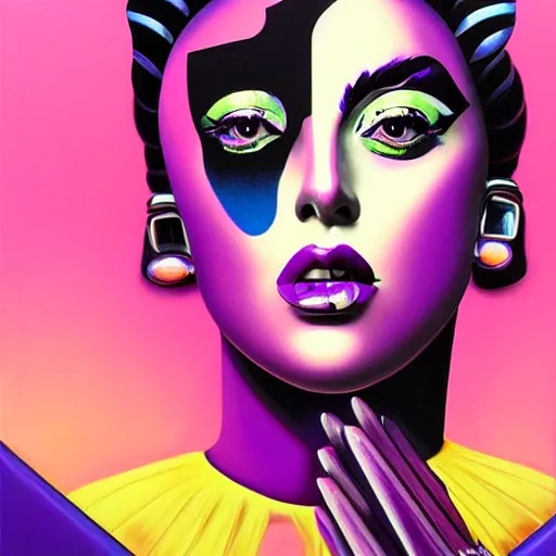 Image similar to vaporwave lady gaga art deco portrait, an ultrafine detailed painting by rafal olbinski, thomas cole, behance contest winner, pop surrealism, detailed painting, very detailed, minimalist, skeuomorphic, airbrush art