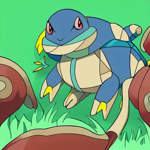 Image similar to illustration of an new pokemon inspired by an turtle and an monkey, in pokemon artstyle, extremely coherent