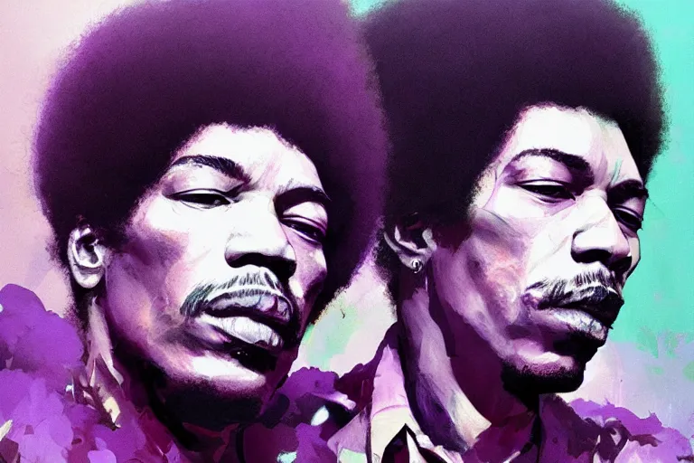 Prompt: jimi hendrix as a purple haze, soft, sharp focus, detailed, artwork by Tooth Wu and wlop and greg rutkowski