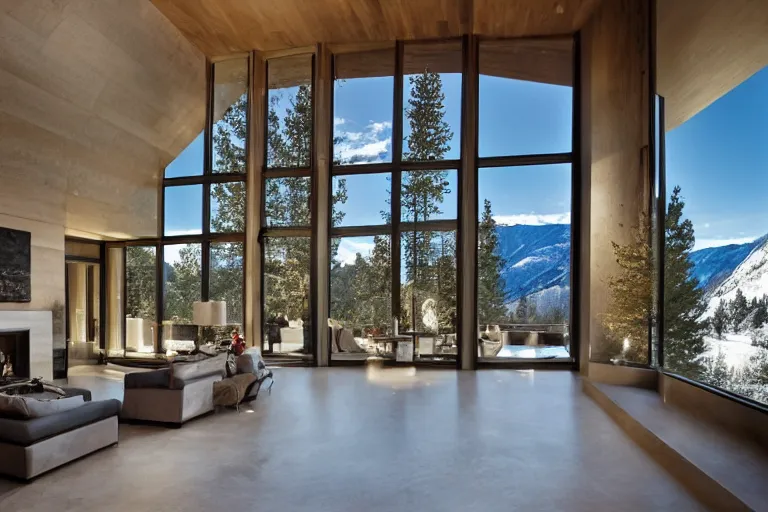 Image similar to a beautiful modern stone mansion in Aspen by Emmanuel Lubezki