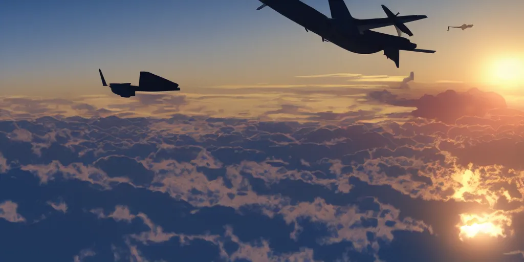 Prompt: a plane going into the sunset, 8k, cinematic, ps5