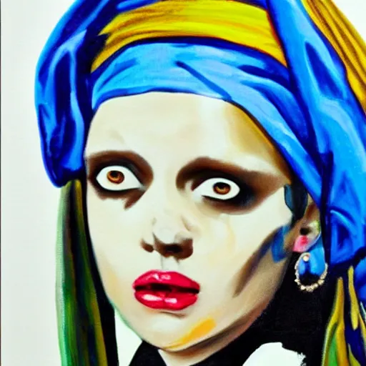 Prompt: the weeknd dressed as a girl with a pearl earring, painting