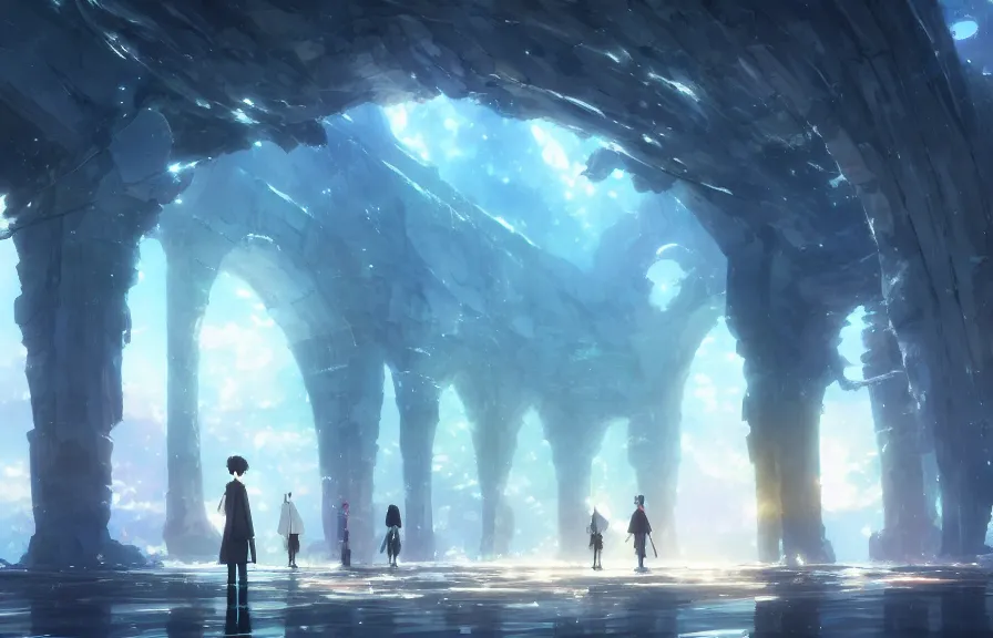 Image similar to makoto shinkai concept art of the crystal archway dimension, key visual, ambient lighting, highly detailed, digital painting, artstation, concept art, sharp focus, by makoto shinkai and akihiko yoshida and hidari and wlop and greg rutkowski