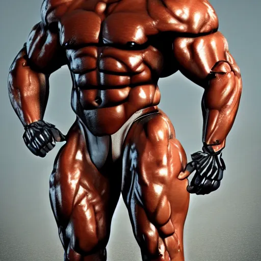 Image similar to a realistic detailed photo of a bodybuilder who is also a male android, Chris Redfield, shiny skin, posing robotically. blank stare