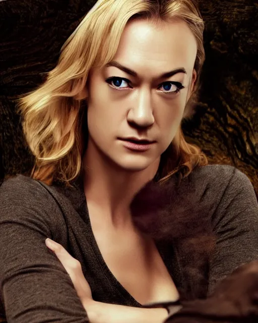 Image similar to yvonne strahovski, full shot, very anime, digital art, ambient lighting, perfect composition, dynamic lighting, detailed face, very extremely detailed blue eyes, smooth shading