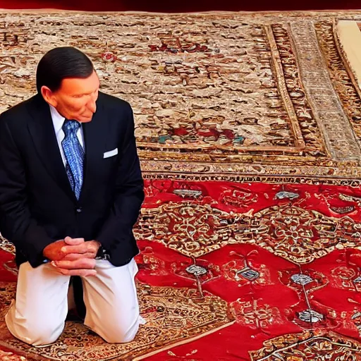 Prompt: kenneth copeland as muslim kneeling and praying