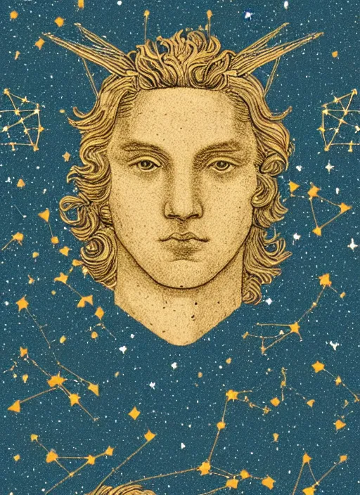 Image similar to a constellation card, about leo, high texture frosted background, fine pattern, rococo style, medieval style, by james jean and jung park, vertical line composition, center composition, parchment, cool, solemn, solemn, deep color, high precision, 4 k, wallpaper