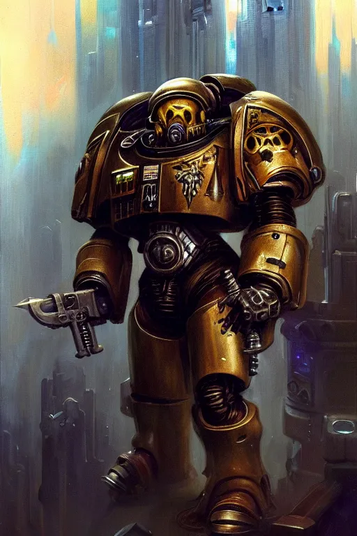 Image similar to character portrait cyberpunk starcraft terran warhammer 4 0 k space marine tech priest steve buscemi, character design, painting by gaston bussiere, katsuya terada, frank frazetta, tom of finland, trending on artstation