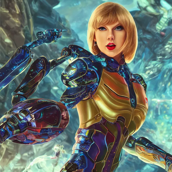 Image similar to portrait of Taylor Swift as SAMUS ARAN. METROID. HD, 4K. intricate. intricate artwork. by Tooth Wu, wlop, beeple, dan mumford. octane render, trending on artstation, greg rutkowski very coherent symmetrical artwork. cinematic, hyper realism, high detail, octane render, 8k, iridescent accents.