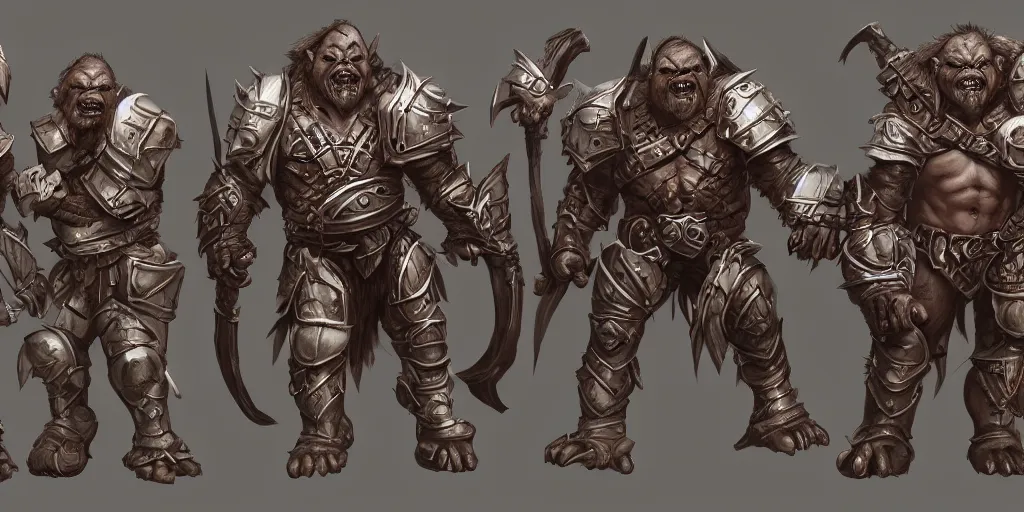 Image similar to three different views of orcs in armour, intricate concept art by senior character artist, trending on artstation, artstation hd, full body, 2 d game art