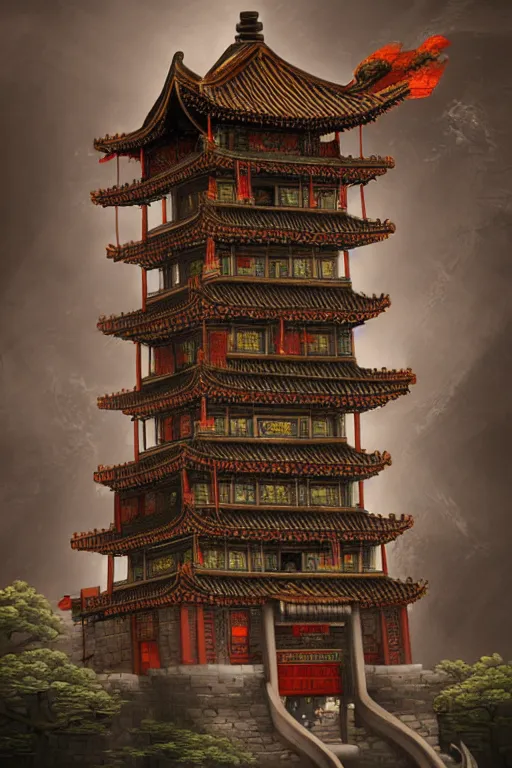 Image similar to steampunk Chinese ancient castle, fantasy, trending on ArtStation