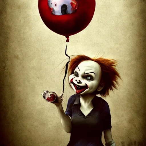 Image similar to surrealism grunge cartoon portrait sketch of a cold hand with a wide smile and a red balloon by - michal karcz, loony toons style, pennywise style, chucky style, horror theme, detailed, elegant, intricate