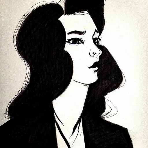 Prompt: ink drawing portrait of a woman in suit by kim jung gi