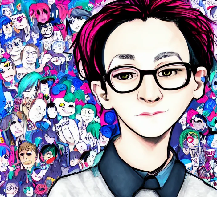 Image similar to a digital drawing of young neil cicierega in a kawaii emo / scene style, trending on pixiv, trending on deviantart