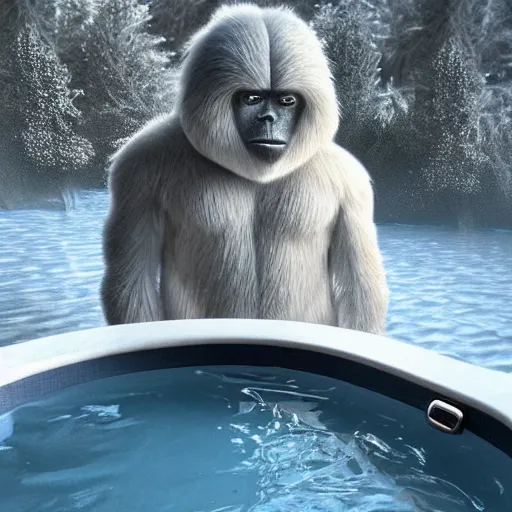 Prompt: “a yeti in a hottub, realistic, hiperrealist, photorealist, intricate, sharp focus, cinematic lights, Artstation HQ, Deviantart trending, 4K UHD, masterpiece”