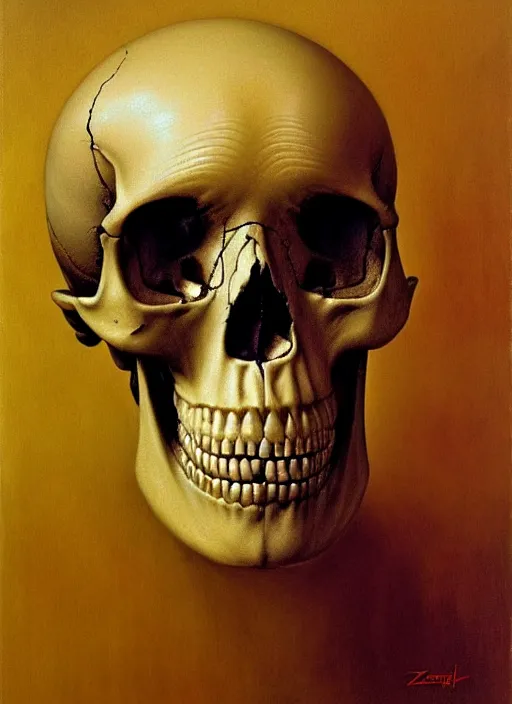 Prompt: a human skull with intricate carvings. highly detailed painting by zdzisław beksinski, craig mullins, j. c. leyendecker 8 k