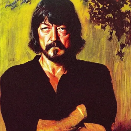 Prompt: john bonham portrait by frank frazetta