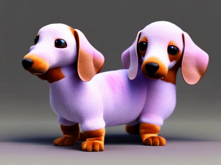 Prompt: high quality 3 d render hyperrealist very cute multipastel very fluffy smooth dachshund plush mascot, photo from the side, vray, smooth in the background, artstation, ultra detailed, octane render