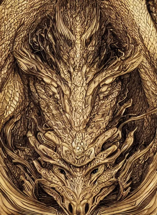 Image similar to highly detailed picture of great dragon, sketch, manga, edge of the universe, perfectly face, highly detailed, masterpiece, trending on artstation, golden ratio, cinematic romantic magical, perfect intricate highly detailed painting by akira, masashi kishimoto,, digital art