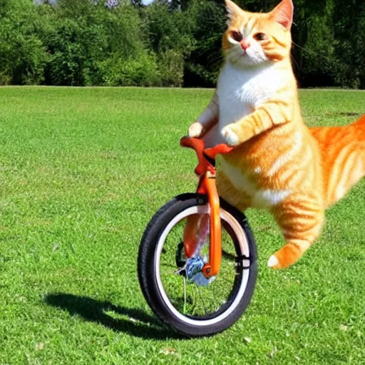 Prompt: orange tabby cat riding a unicycle