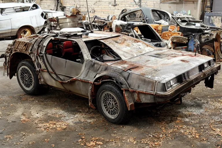 Image similar to rusty, scrap, salvage, junk 1 9 2 2 delorean