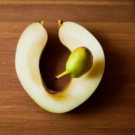 Image similar to a pear cut into seven pieces arranged in a ring