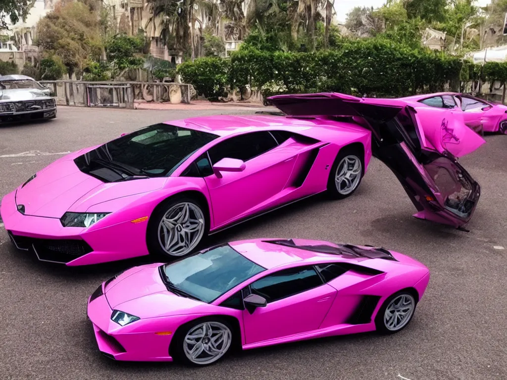 Prompt: a pink sparkly lamborghini, really detailed,