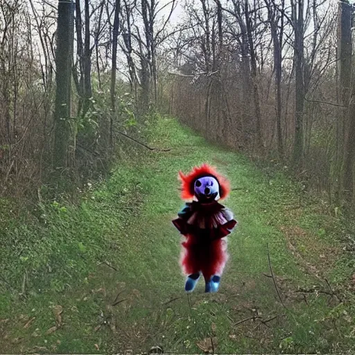 Prompt: Pennywise Caught on a trail cam 4K quality super realistic