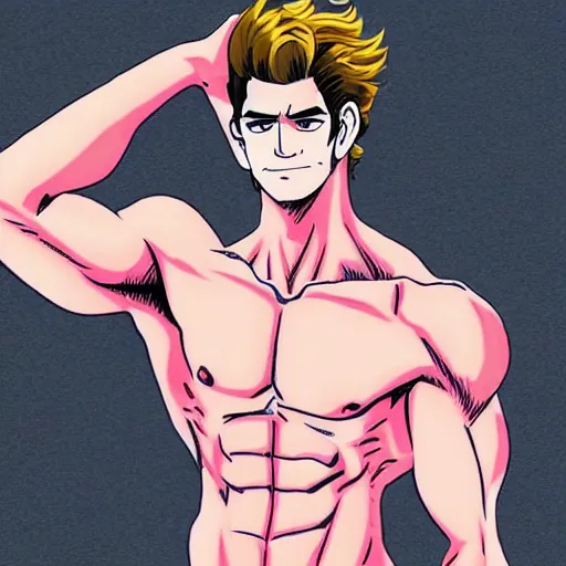 Image similar to Still of Andrew Garfield with a very muscular body type, anime art, anime style