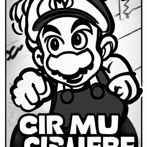 Image similar to mario in criminal style, monochrome