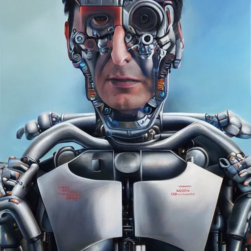 Prompt: a realistic oil painting of nathan fillion as a cybernetic cyborg, surrealism portrait, surrealism album cover