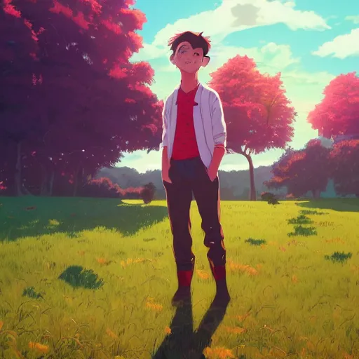 Prompt: portrait of Danny Gonzalez, lush green farm field background, rich vivid colors, ambient lighting, dynamic lighting, 4k, HQ, official media, anime key visual, makoto shinkai, ilya kuvshinov, lois van baarle, rossdraws, detailed, trending on artstation