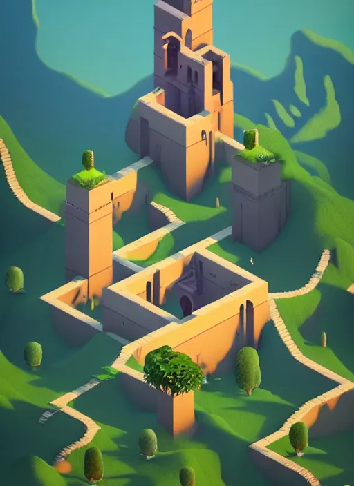 Prompt: a low poly isometric render of a kerala village in the style of monument valley, intricate, elegant, smooth, illustration, simple, solid shapes, by peter mohrbacher, phil noto, octane render