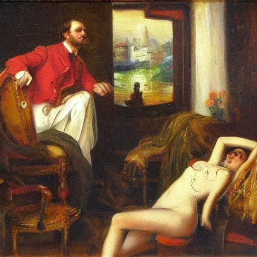 Image similar to a painting in the style of thomas couture.