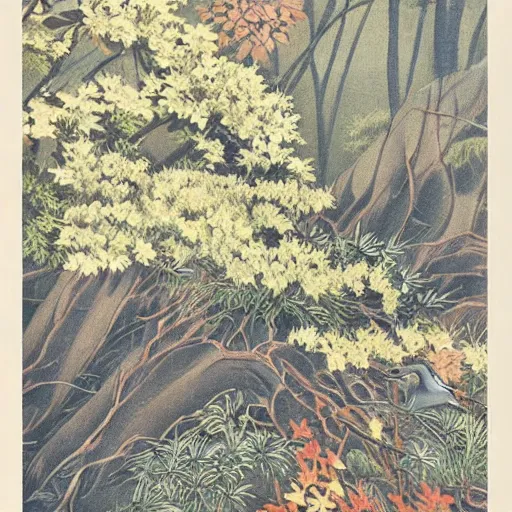 Image similar to beautiful vintage nature painting by isami kondo