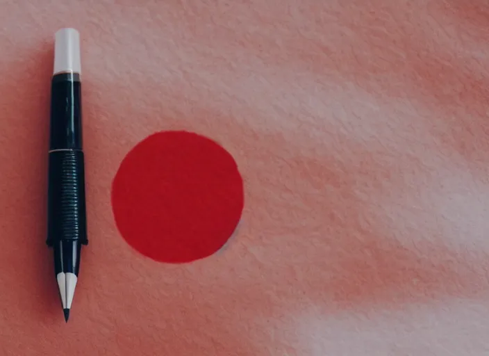 Prompt: red dot surrounded by pen ink