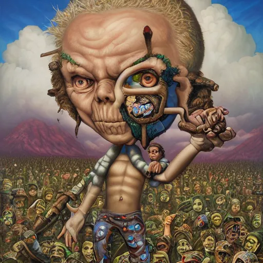 Image similar to post-apocalyptic survivors, painting by Mark Ryden and Alex Gross, Todd Schorr highly detailed