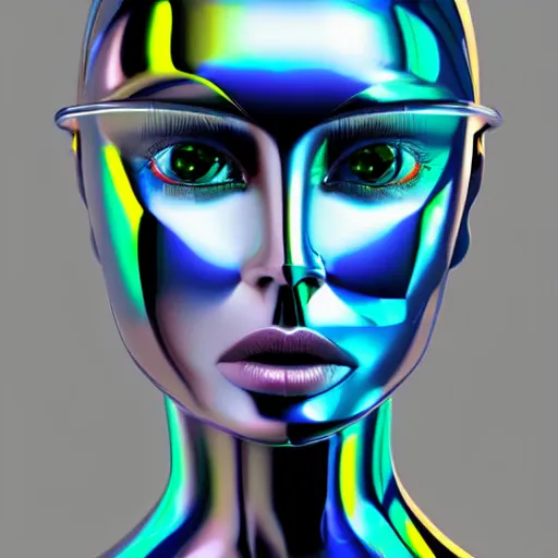 Image similar to portrait of a beautiful android woman, futuristic, chrome and colorful,