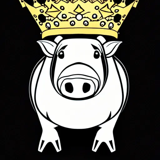 Prompt: standing pig wearing a gold crown on it's head black and white illustration concept art in the style of Arthur Adams, full body 8k