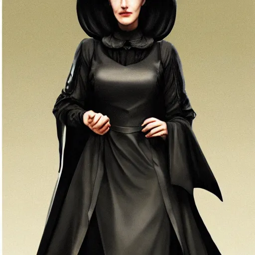 Image similar to portrait of a young eva green as yennefer from the witcher wearing black robes