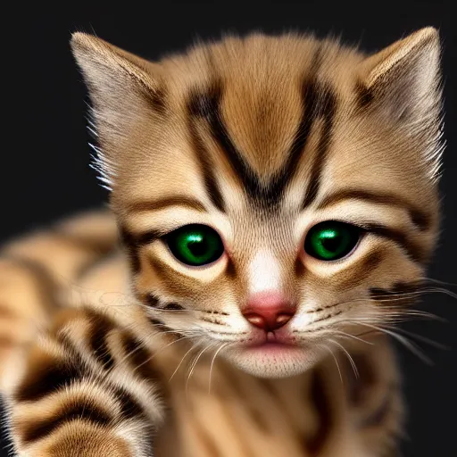 Prompt: photorealistic kitten. hyperdetailed photorealism, 1 0 8 megapixels, amazing depth, high resolution, 3 d shading, 3 d finalrender, 3 d cinematic lighting