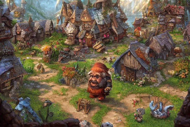 Image similar to dwarf cozy fantasy village street view by artgerm and Craig Mullins, James Jean, Andrey Ryabovichev, Mark Simonetti and Peter Morbacher 16k