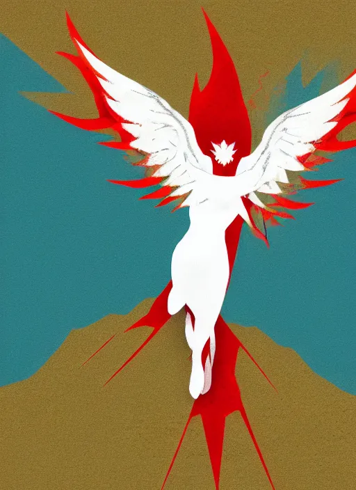 Prompt: white phoenix on salt mountain simple background simplified design geometric graphic design Jean-Auguste-Dominique style