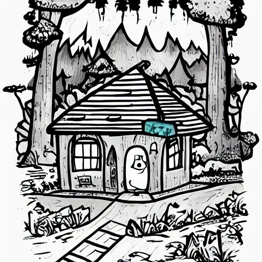 Prompt: hill with house, adventure time cartoon, adventure time style, adventure time by adam muto