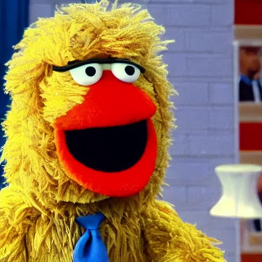 Image similar to A still of Donald Trump in Sesame street,realistic,detailed,close up